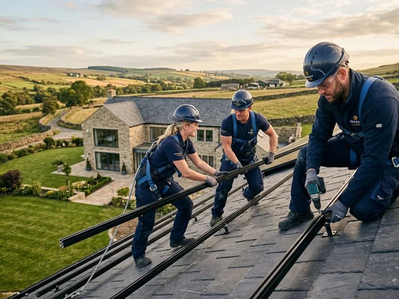 Ecowise Grants4Homes installation team on a Pendle rooftop