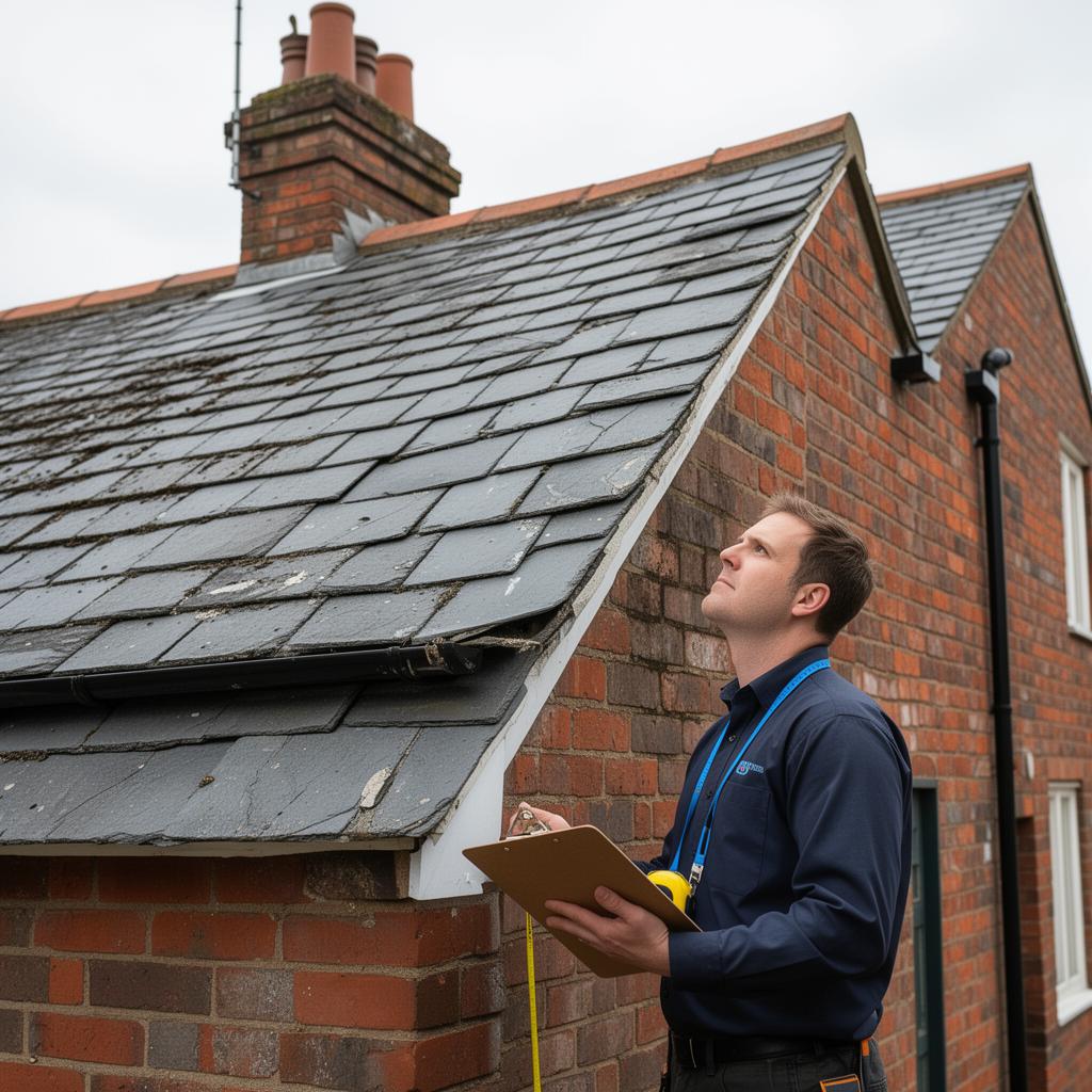 Surveyor assessing a roof for solar panel suitability
